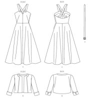 V8974 Damen Gürtel Kleid Jackett, Vogue