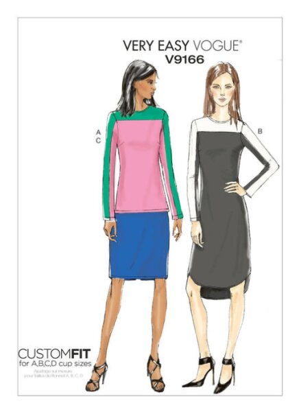 V9166 Damen Shirt Tunika Kleid, Vogue