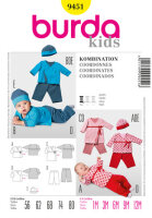 9451 Wickelshirt, Gummizughose, Mütze, Burda