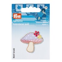 Applikation Pilz rosa/flieder mit Blumen