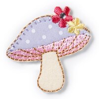 Applikation Pilz rosa/flieder mit Blumen