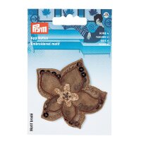 Applikation Blume braun Organza mit Pailletten