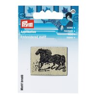 Applikation Label Pferd schwarz/beige