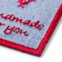 Applikation Exklusiv Handmade Label Sticken blau/rot