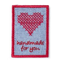 Applikation Exklusiv Handmade Label Sticken blau/rot