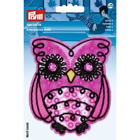 Applikation Eule pink/schwarz