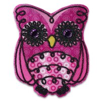 Applikation Eule pink/schwarz