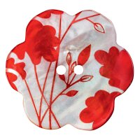 Knopf 2-Loch, Blume Perlmutt 34mm, rot/silber