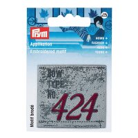 Applikation Label NO. 424 grau / blau