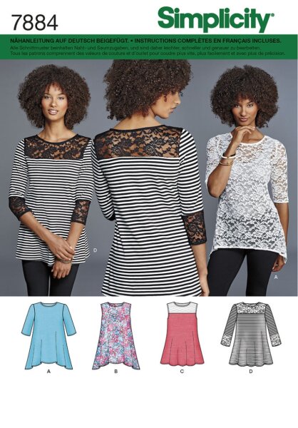 S7884, S8016  Tops mit Spitzenvariationen, Simplicity