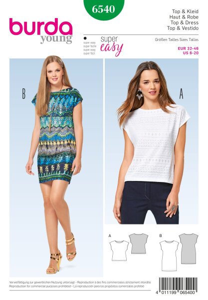 6540 Top, Kleid, ärmellos, Burda