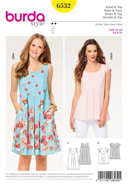 6532 Kleid, Hängerkleid, Top, Passe, Burda