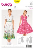 6520 Kleid, Hemdblusenstil, Faltenrock, Burda