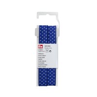 Webband 15 mm blau/ecru gepunktet