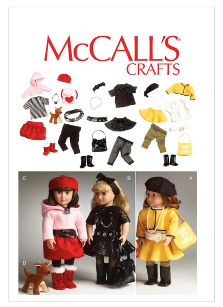 McCalls M6669 Kleidung für 18 Puppe, Accessoires und Hund