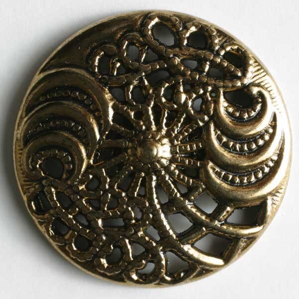 3 Stück, 25mm Vollmetallknopf, altgold, Dill , Made in Germany