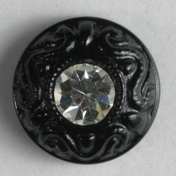 3 Stück, 11mm Kunststoffknopf mit Strass, Dill , Made in Germany