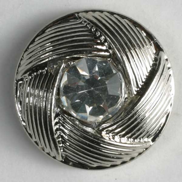 3 Stück, 15mm Kunststoffknopf mit Strass, silber, Dill , Made in Germany