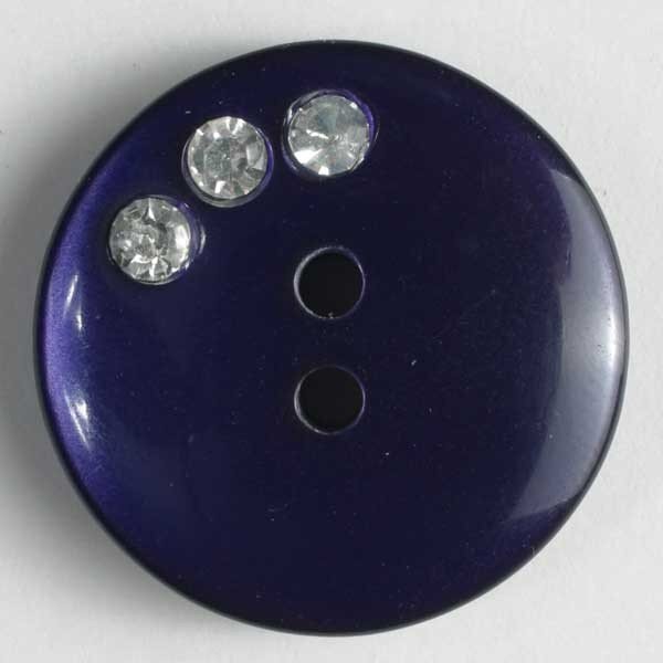 3 Stück, 25mm Kunststoffknopf mit Strass, lila, Dill , Made in Germany