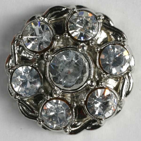 1 Stück, 23mm Kunststoffknopf mit Strass, silber, Dill , Made in Germany