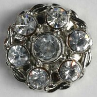 1 Stück, 23mm Kunststoffknopf mit Strass, silber,...