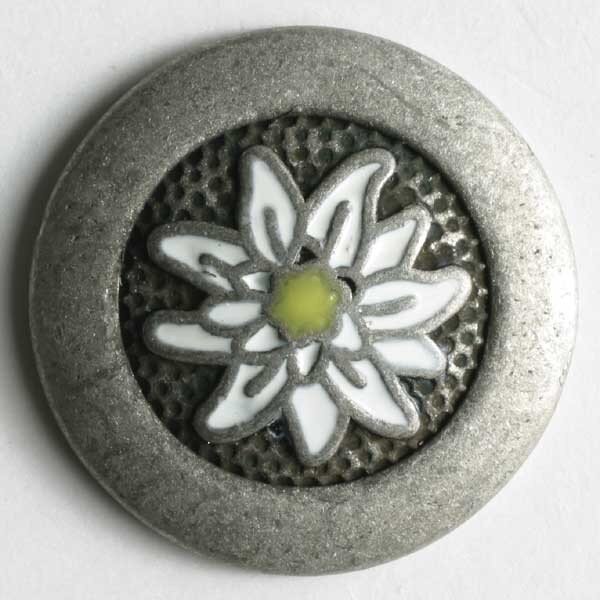 3 Stück, 18mm Vollmetallknopf emailliert, altzinn, Dill , Made in Germany