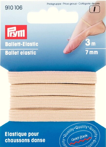 3m Gummiband, Gummilitze 7mm, beige, Ballett-Elastic, Elastisches Band 910106, Flachgummi Prym