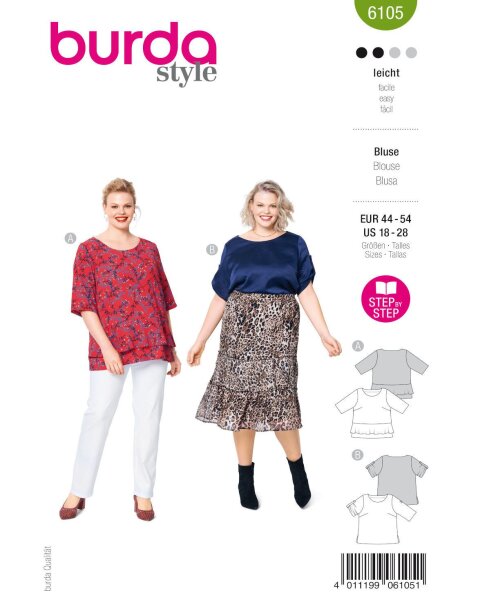 6105 Shirtbluse mit Volant und Seitenschlitzen, Burda